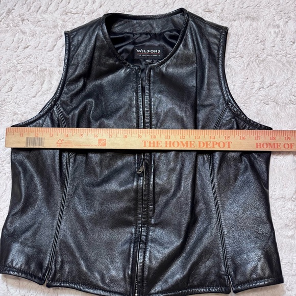 Wilsons Leather Womens Black Leather Zip-Up Vest large moto biker model off duty - Picture 4 of 5